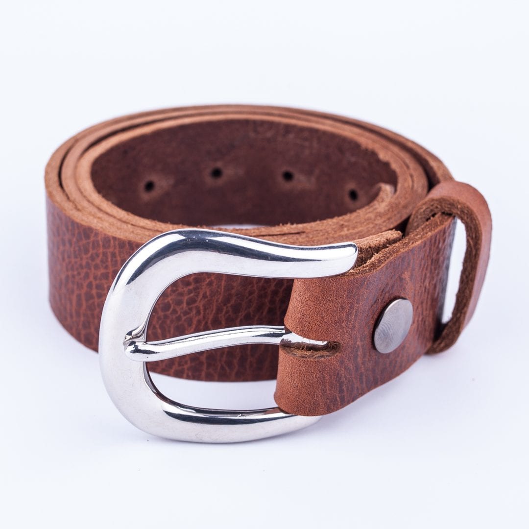 Womens mid brown leather jeans belt with chrome buckle - Hip & Waisted ...