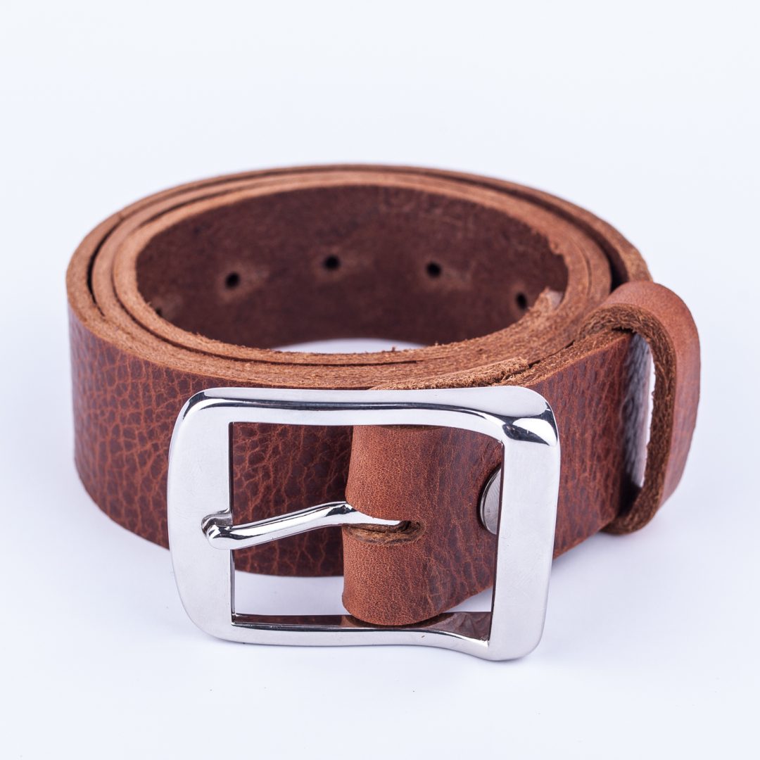 Mens mid brown leather jeans belt with chrome buckle - Hip & Waisted ...