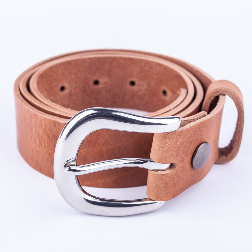 Womens tan leather jeans belt with chrome buckle - Hip & Waisted ...