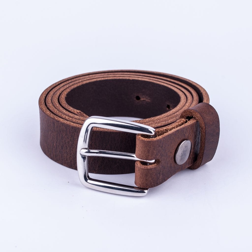 Womens dark brown leather dress belt with chrome buckle - Hip & Waisted ...