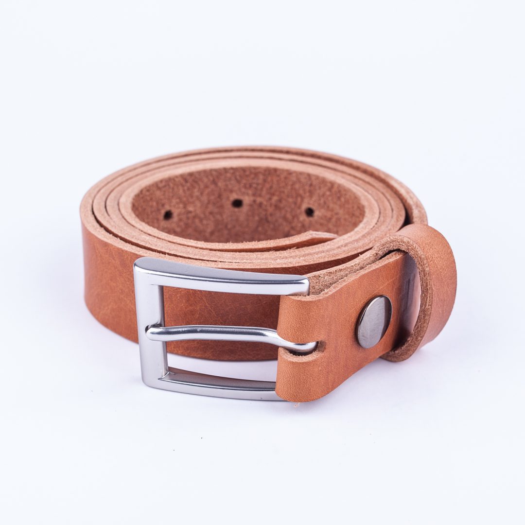 Womens tan leather dress belt with brushed silver buckle - Hip ...