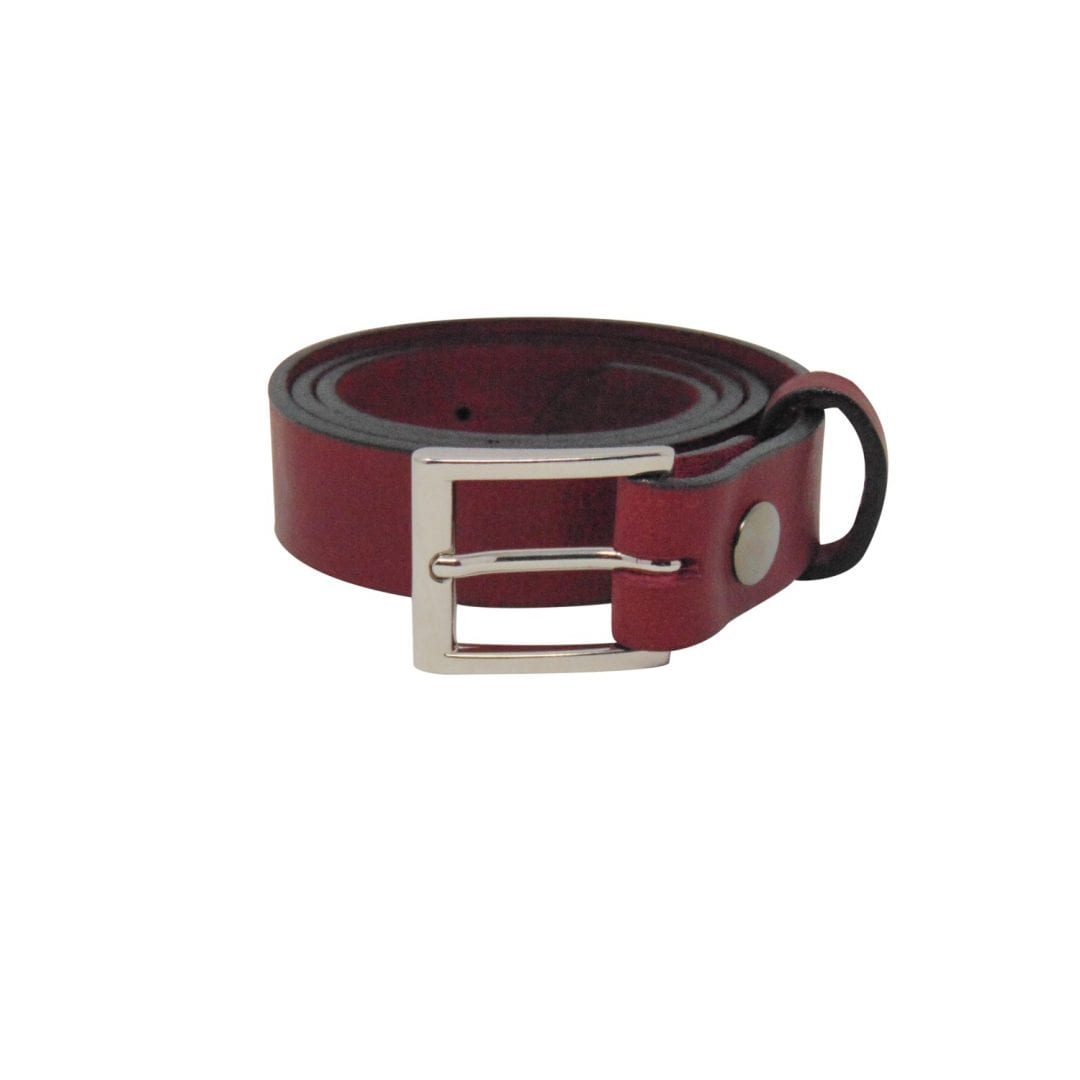 Mens burgundy leather dress belt with a chrome buckle - Hip & Waisted ...