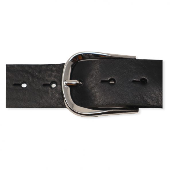 Womens black leather jeans belt with chrome buckle - Hip & Waisted ...