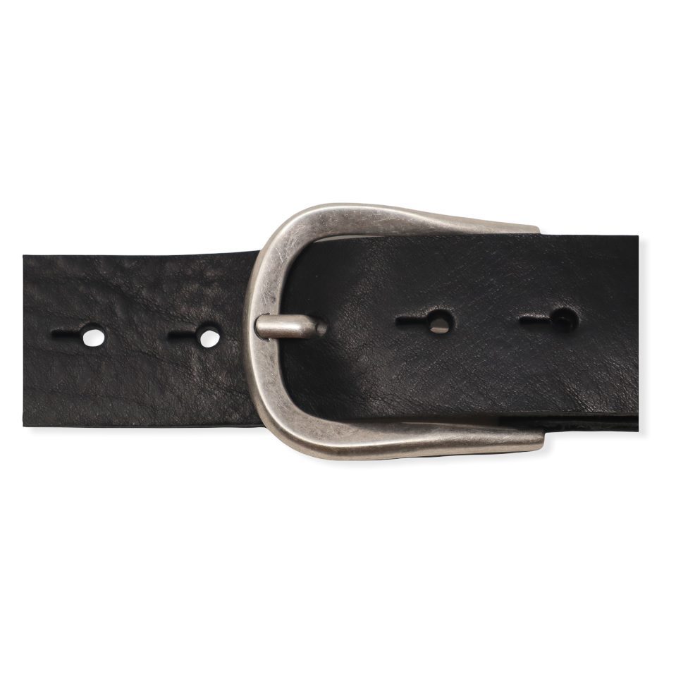 Womens black leather jeans belt with brushed silver buckle - Hip ...