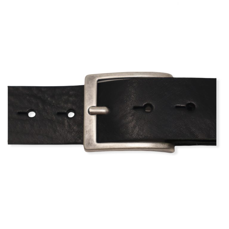 Mens black leather jeans belt with brushed silver buckle - Hip ...