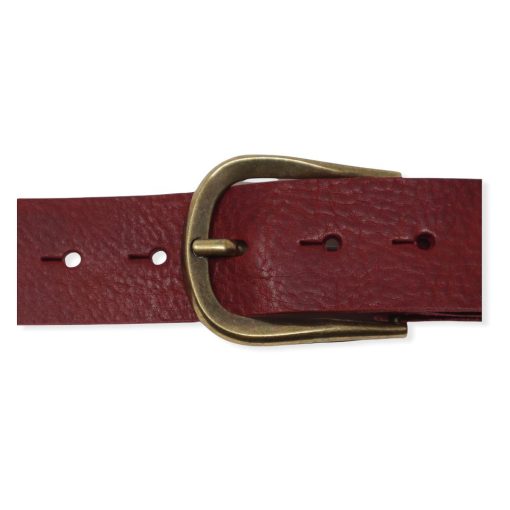 Womens burgundy leather jeans belt with brushed brass buckle