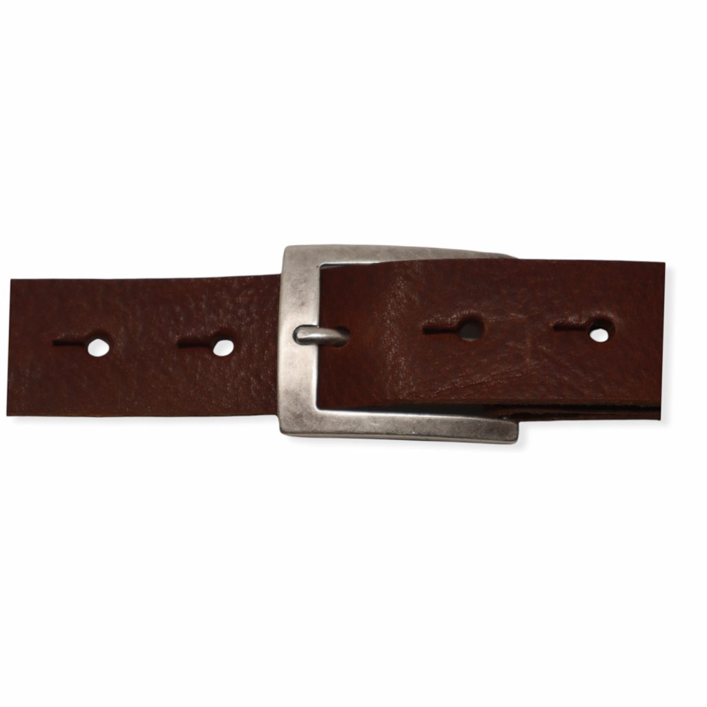 Mens mid brown leather dress belt with brushed silver buckle - Hip ...