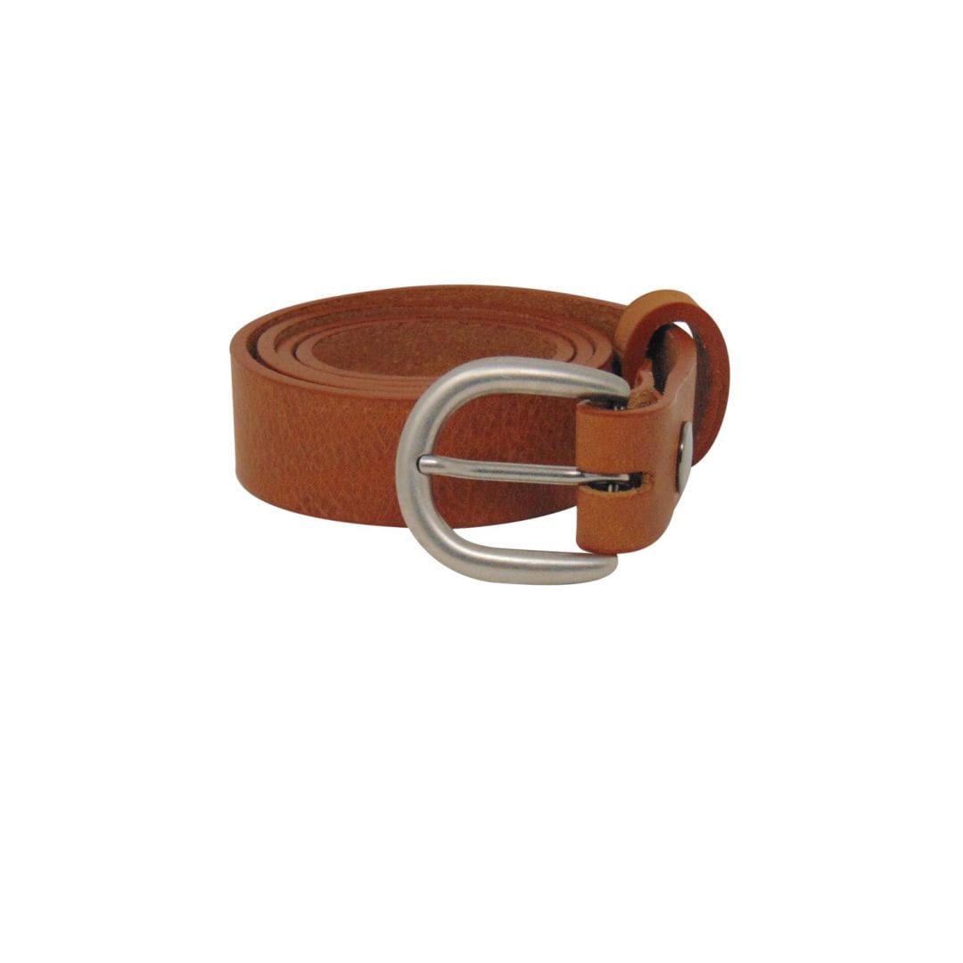 Womens tan leather dress belt with a brushed silver buckle - Hip ...